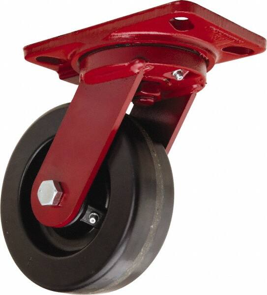 Hamilton - 6" Diam x 2" Wide x 7-3/4" OAH Top Plate Mount Swivel Caster - Phenolic, 1,200 Lb Capacity, Straight Roller Bearing, 4-1/2 x 6-1/2" Plate - Caliber Tooling