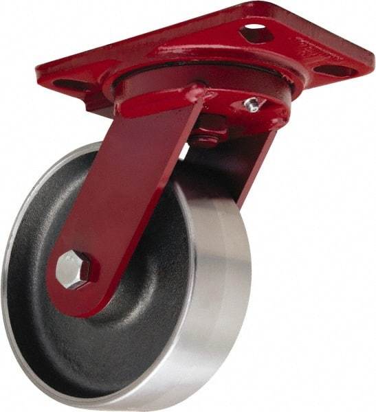 Hamilton - 6" Diam x 2" Wide x 7-3/4" OAH Top Plate Mount Swivel Caster - Forged Steel, 2,000 Lb Capacity, Tapered Roller Bearing, 4-1/2 x 6-1/2" Plate - Caliber Tooling