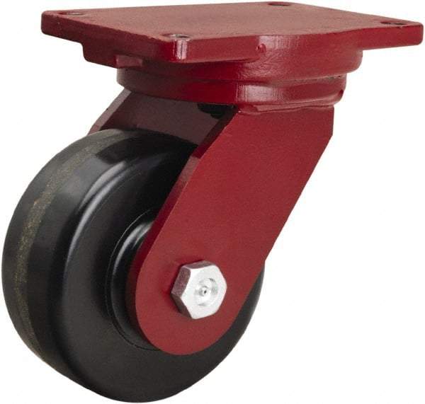 Hamilton - 6" Diam x 2-1/2" Wide x 8-1/2" OAH Top Plate Mount Swivel Caster - Phenolic, 1,800 Lb Capacity, Tapered Roller Bearing, 6-1/8 x 7-1/2" Plate - Caliber Tooling