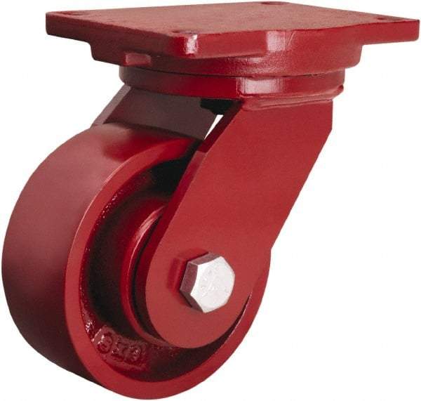 Hamilton - 6" Diam x 2-1/2" Wide x 8-1/2" OAH Top Plate Mount Swivel Caster - Cast Iron, 2,200 Lb Capacity, Straight Roller Bearing, 6-1/8 x 7-1/2" Plate - Caliber Tooling