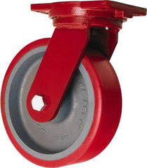 Hamilton - 10" Diam x 3" Wide x 12-1/2" OAH Top Plate Mount Swivel Caster - Polyurethane Mold on Forged Steel, 3,600 Lb Capacity, Sealed Precision Ball Bearing, 6-1/8 x 7-1/2" Plate - Caliber Tooling