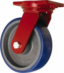 Hamilton - 10" Diam x 3" Wide x 12-1/2" OAH Top Plate Mount Swivel Caster - Polyurethane Mold onto Cast Iron Center, 2,400 Lb Capacity, Sealed Precision Ball Bearing, 6-1/8 x 7-1/2" Plate - Caliber Tooling