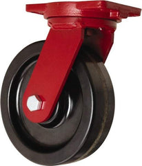 Hamilton - 10" Diam x 3" Wide x 12-1/2" OAH Top Plate Mount Swivel Caster - Phenolic, 2,900 Lb Capacity, Straight Roller Bearing, 6-1/8 x 7-1/2" Plate - Caliber Tooling