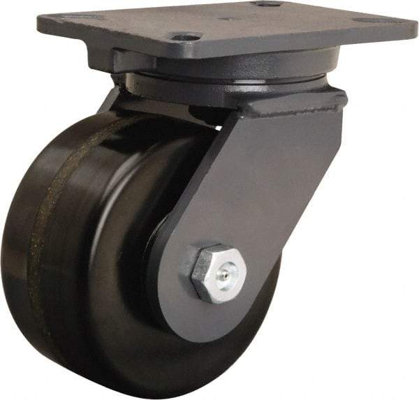 Hamilton - 6" Diam x 3" Wide x 8" OAH Top Plate Mount Swivel Caster - Phenolic, 2,000 Lb Capacity, Tapered Roller Bearing, 5-1/4 x 7-1/4" Plate - Caliber Tooling