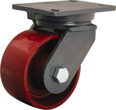 Hamilton - 6" Diam x 3" Wide x 8" OAH Top Plate Mount Swivel Caster - Cast Iron, 2,500 Lb Capacity, Tapered Roller Bearing, 5-1/4 x 7-1/4" Plate - Caliber Tooling