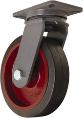 Hamilton - 10" Diam x 3" Wide x 12-1/2" OAH Top Plate Mount Swivel Caster - Rubber Mold on Cast Iron, 1,000 Lb Capacity, Straight Roller Bearing, 5-1/4 x 7-1/4" Plate - Caliber Tooling