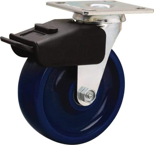 Hamilton - 6" Diam x 2" Wide x 7-1/2" OAH Top Plate Mount Swivel Caster - Polyurethane, 850 Lb Capacity, Precision Ball Bearing, 4 x 4-1/2" Plate - Caliber Tooling