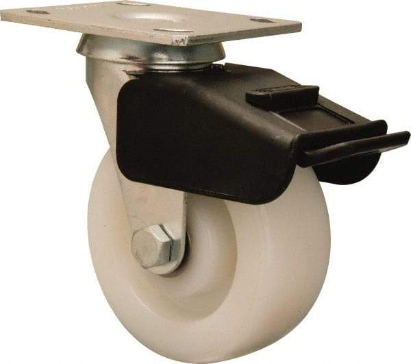 Hamilton - 5" Diam x 2" Wide x 6-1/2" OAH Top Plate Mount Swivel Caster with Brake - Nylon, 850 Lb Capacity, Precision Ball Bearing, 4 x 4-1/2" Plate - Caliber Tooling