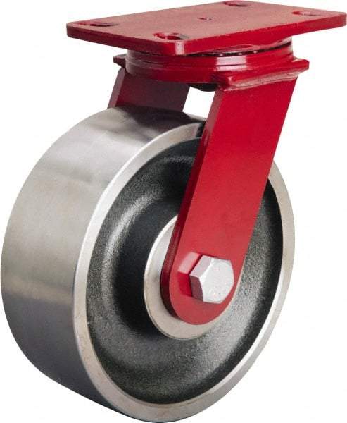 Hamilton - 8" Diam x 3" Wide x 10-1/8" OAH Top Plate Mount Swivel Caster - Forged Steel, 2,200 Lb Capacity, Sealed Precision Ball Bearing, 4-1/2 x 6-1/2" Plate - Caliber Tooling