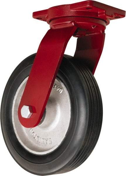 Hamilton - 12" Diam x 2-3/4" Wide, Rubber Swivel Caster - 800 Lb Capacity, Top Plate Mount, 6-1/8" x 7-1/2" Plate, Straight Roller Bearing - Caliber Tooling