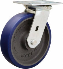 Hamilton - 8" Diam x 2" Wide x 9-1/2" OAH Top Plate Mount Swivel Caster - Polyurethane Mold onto Cast Iron Center, 1,200 Lb Capacity, Sealed Precision Ball Bearing, 4-1/2 x 6-1/4" Plate - Caliber Tooling