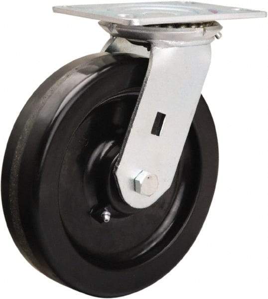 Hamilton - 8" Diam x 2" Wide x 9-1/2" OAH Top Plate Mount Swivel Caster - Phenolic, 1,400 Lb Capacity, Straight Roller Bearing, 4-1/2 x 6-1/4" Plate - Caliber Tooling