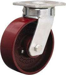 Hamilton - 6" Diam x 2" Wide x 7-1/2" OAH Top Plate Mount Swivel Caster - Cast Iron, 1,200 Lb Capacity, Sealed Precision Ball Bearing, 4 x 4-1/2" Plate - Caliber Tooling