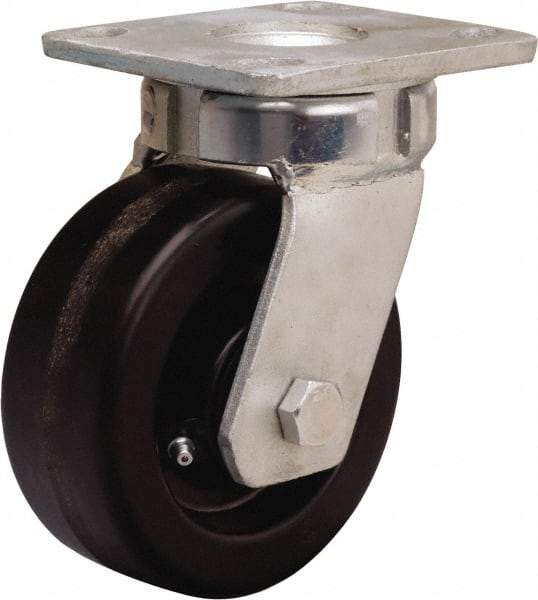 Hamilton - 5" Diam x 2" Wide x 7" OAH Top Plate Mount Swivel Caster - Phenolic, 1,000 Lb Capacity, Straight Roller Bearing, 4 x 4-1/2" Plate - Caliber Tooling