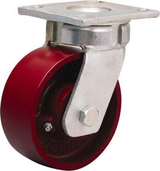 Hamilton - 5" Diam x 2" Wide x 7" OAH Top Plate Mount Swivel Caster - Cast Iron, 1,200 Lb Capacity, Sealed Precision Ball Bearing, 4 x 4-1/2" Plate - Caliber Tooling