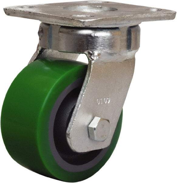 Hamilton - 4" Diam x 2" Wide x 5-5/8" OAH Top Plate Mount Swivel Caster - Polyurethane Mold onto Cast Iron Center, 750 Lb Capacity, Sealed Precision Ball Bearing, 4 x 4-1/2" Plate - Caliber Tooling