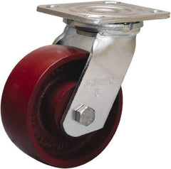 Hamilton - 5" Diam x 2" Wide x 6-1/2" OAH Top Plate Mount Swivel Caster - Cast Iron, 1,250 Lb Capacity, Precision Ball Bearing, 4 x 4-1/2" Plate - Caliber Tooling