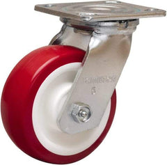 Hamilton - 5" Diam x 2" Wide x 6-1/2" OAH Top Plate Mount Swivel Caster - Polyurethane Mold on Polypropylene, 900 Lb Capacity, Straight Roller Bearing, 4 x 4-1/2" Plate - Caliber Tooling