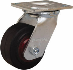 Hamilton - 4" Diam x 2" Wide x 5-5/8" OAH Top Plate Mount Swivel Caster - Rubber Mold on Cast Iron, 300 Lb Capacity, Straight Roller Bearing, 4 x 4-1/2" Plate - Caliber Tooling