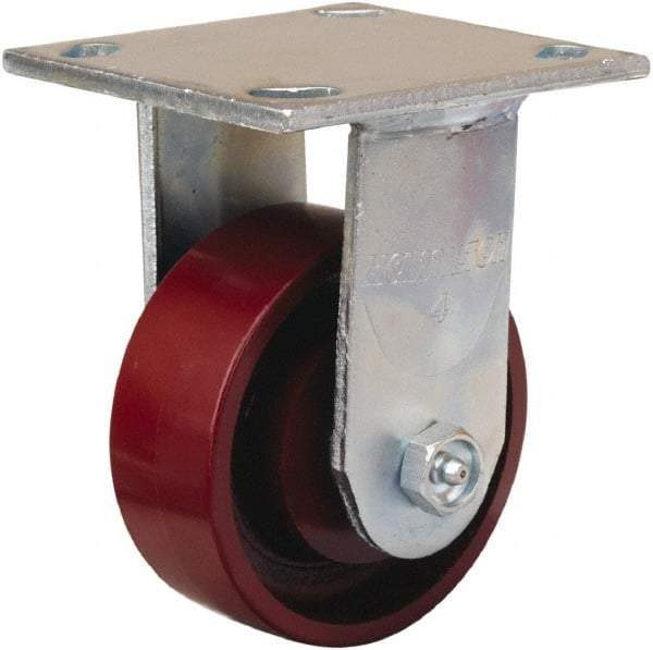 Hamilton - 4" Diam x 1-1/2" Wide x 5-5/8" OAH Top Plate Mount Rigid Caster - Cast Iron, 550 Lb Capacity, Straight Roller Bearing, 4 x 4-1/2" Plate - Caliber Tooling