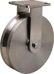 Hamilton - 8" Diam x 2" Wide, Stainless Steel Rigid Caster - 1,600 Lb Capacity, Top Plate Mount, 4" x 4-1/2" Plate, Stainless Steel Precision Ball Bearing - Caliber Tooling