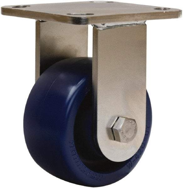 Hamilton - 4" Diam x 2" Wide x 5-5/8" OAH Top Plate Mount Rigid Caster - Polyurethane, 750 Lb Capacity, Stainless Steel Double Shielded Precision Ball Bearing, 4 x 4-1/2" Plate - Caliber Tooling