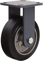 Hamilton - 6" Diam x 2" Wide x 7-1/2" OAH Top Plate Mount Rigid Caster - Rubber Mold on Cast Iron, 410 Lb Capacity, Tapered Roller Bearing, 4 x 4-1/2" Plate - Caliber Tooling