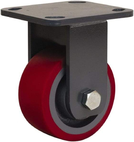 Hamilton - 4" Diam x 2" Wide x 5-5/8" OAH Top Plate Mount Rigid Caster - Polyurethane Mold onto Cast Iron Center, 900 Lb Capacity, Sealed Precision Ball Bearing, 4 x 4-1/2" Plate - Caliber Tooling