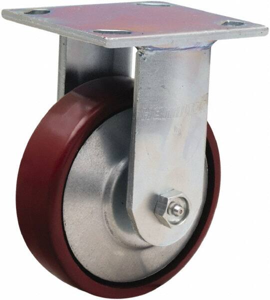 Hamilton - 5" Diam x 1-1/2" Wide x 6-1/2" OAH Top Plate Mount Rigid Caster - Cast Iron, 750 Lb Capacity, Straight Roller Bearing, 4 x 4-1/2" Plate - Caliber Tooling