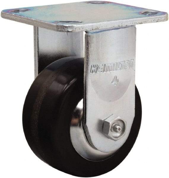 Hamilton - 4" Diam x 2" Wide x 5-5/8" OAH Top Plate Mount Rigid Caster - Phenolic, 800 Lb Capacity, Straight Roller Bearing, 4 x 4-1/2" Plate - Caliber Tooling