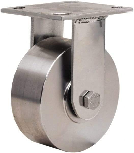 Hamilton - 5" Diam x 2" Wide x 6-1/2" OAH Top Plate Mount Rigid Caster - Forged Steel, 800 Lb Capacity, Plain Bore Bearing, 3-3/4 x 4-1/2" Plate - Caliber Tooling