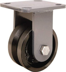 Hamilton - 4" Diam x 2" Wide, Iron Rigid Caster - 800 Lb Capacity, Top Plate Mount, 4" x 4-1/2" Plate, Straight Roller Bearing - Caliber Tooling