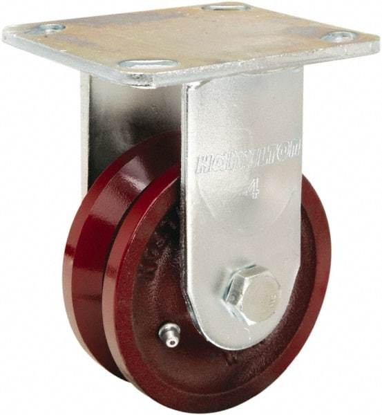 Hamilton - 4" Diam x 1-1/2" Wide, Iron Rigid Caster - 550 Lb Capacity, Top Plate Mount, 4" x 4-1/2" Plate, Straight Roller Bearing - Caliber Tooling