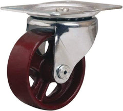 Hamilton - 4" Diam x 1-1/2" Wide x 5" OAH Top Plate Mount Swivel Caster - Cast Iron, 375 Lb Capacity, Plain Bore Bearing, 4 x 5-1/8" Plate - Caliber Tooling