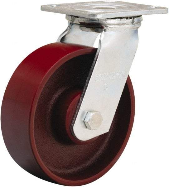 Hamilton - 6" Diam x 2" Wide x 7-1/2" OAH Top Plate Mount Swivel Caster - Cast Iron, 1,250 Lb Capacity, Precision Ball Bearing, 4 x 4-1/2" Plate - Caliber Tooling