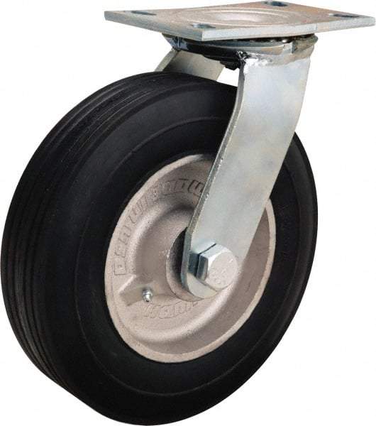 Hamilton - 10" Diam x 2-3/4" Wide, Rubber Swivel Caster - 700 Lb Capacity, Top Plate Mount, 4-1/2" x 6-1/4" Plate, Straight Roller Bearing - Caliber Tooling