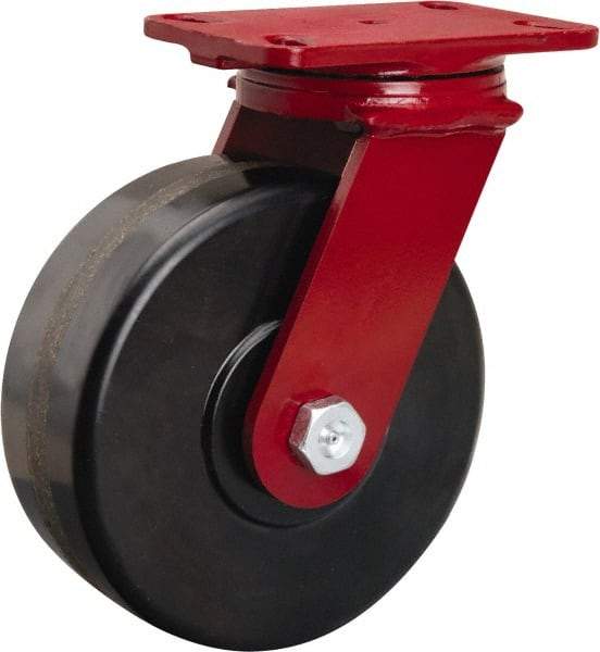 Hamilton - 8" Diam x 3" Wide x 10-1/8" OAH Top Plate Mount Swivel Caster - Phenolic, 2,200 Lb Capacity, Tapered Roller Bearing, 4-1/2 x 6-1/2" Plate - Caliber Tooling