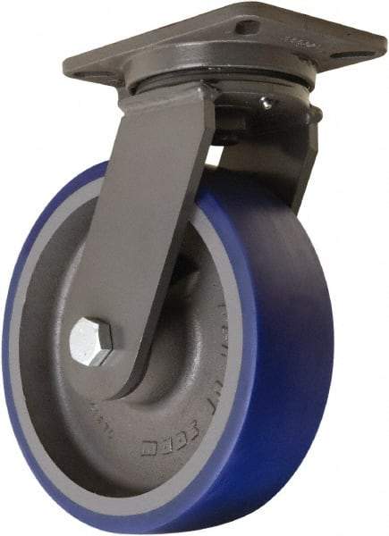 Hamilton - 10" Diam x 3" Wide x 12-1/2" OAH Top Plate Mount Swivel Caster - Polyurethane Mold onto Cast Iron Center, 2,400 Lb Capacity, Tapered Roller Bearing, 5-1/4 x 7-1/4" Plate - Caliber Tooling