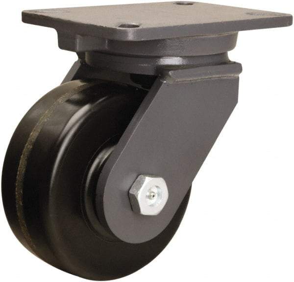 Hamilton - 6" Diam x 2-1/2" Wide x 8" OAH Top Plate Mount Swivel Caster - Phenolic, 1,800 Lb Capacity, Tapered Roller Bearing, 5-1/4 x 7-1/4" Plate - Caliber Tooling