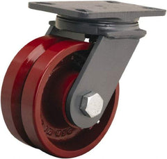 Hamilton - 6" Diam x 2-3/4" Wide, Iron Swivel Caster - 2,500 Lb Capacity, Top Plate Mount, 5-1/4" x 7-1/4" Plate, Straight Roller Bearing - Caliber Tooling