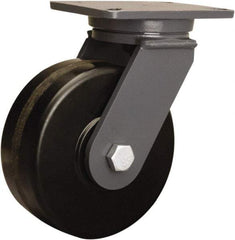 Hamilton - 8" Diam x 3" Wide x 10-1/2" OAH Top Plate Mount Swivel Caster - Phenolic, 3,000 Lb Capacity, Tapered Roller Bearing, 5-1/4 x 7-1/4" Plate - Caliber Tooling