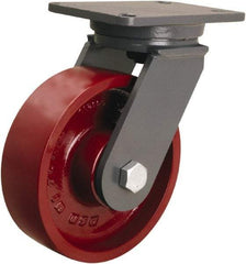 Hamilton - 8" Diam x 2-1/2" Wide x 10-1/2" OAH Top Plate Mount Swivel Caster - Cast Iron, 2,500 Lb Capacity, Tapered Roller Bearing, 5-1/4 x 7-1/4" Plate - Caliber Tooling