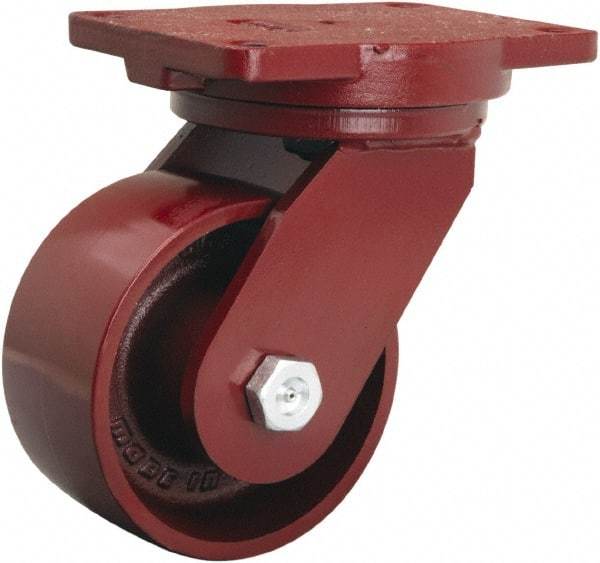 Hamilton - 6" Diam x 3" Wide x 8-1/2" OAH Top Plate Mount Swivel Caster - Cast Iron, 2,500 Lb Capacity, Sealed Precision Ball Bearing, 6-1/8 x 7-1/2" Plate - Caliber Tooling