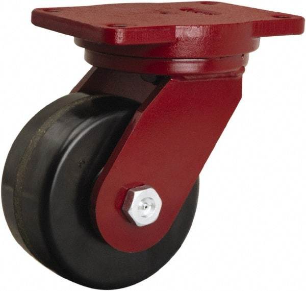 Hamilton - 6" Diam x 3" Wide x 8-1/2" OAH Top Plate Mount Swivel Caster - Phenolic, 2,000 Lb Capacity, Straight Roller Bearing, 6-1/8 x 7-1/2" Plate - Caliber Tooling