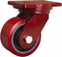 Hamilton - 6" Diam x 3" Wide x 8-1/2" OAH Top Plate Mount Swivel Caster - Polyurethane Mold on Forged Steel, 2,600 Lb Capacity, Sealed Precision Ball Bearing, 6-1/8 x 7-1/2" Plate - Caliber Tooling