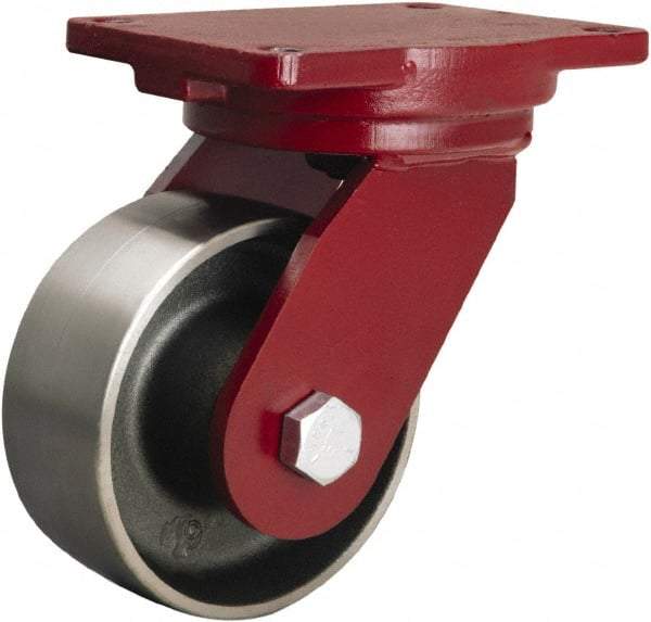 Hamilton - 6" Diam x 2-1/2" Wide x 8-1/2" OAH Top Plate Mount Swivel Caster - Forged Steel, 3,500 Lb Capacity, Tapered Roller Bearing, 6-1/8 x 7-1/2" Plate - Caliber Tooling