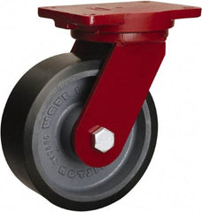 Hamilton - 8" Diam x 3" Wide x 10-1/2" OAH Top Plate Mount Swivel Caster - Polyurethane Mold onto Cast Iron Center, 3,250 Lb Capacity, Tapered Roller Bearing, 6-1/8 x 7-1/2" Plate - Caliber Tooling