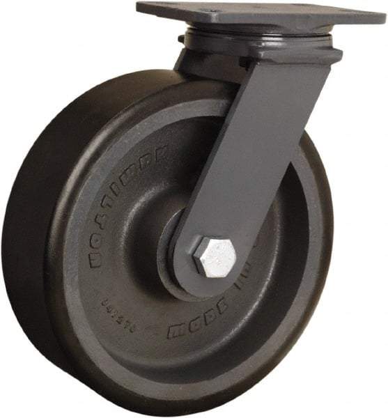 Hamilton - 10" Diam x 3" Wide x 12-1/16" OAH Top Plate Mount Swivel Caster - Polyurethane Mold onto Cast Iron Center, 2,400 Lb Capacity, Sealed Precision Ball Bearing, 4-1/2 x 6-1/2" Plate - Caliber Tooling