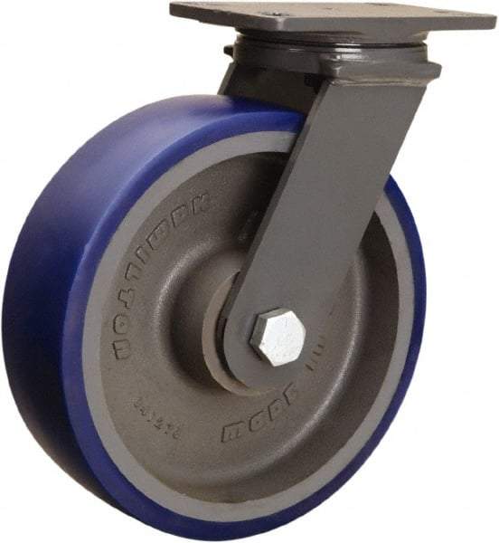 Hamilton - 10" Diam x 3" Wide x 12-1/16" OAH Top Plate Mount Swivel Caster - Polyurethane Mold onto Cast Iron Center, 2,400 Lb Capacity, Sealed Precision Ball Bearing, 4-1/2 x 6-1/2" Plate - Caliber Tooling