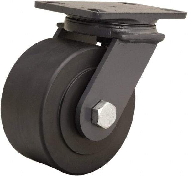 Hamilton - 6" Diam x 3" Wide x 7-3/4" OAH Top Plate Mount Swivel Caster - Nylon, 2,400 Lb Capacity, Sealed Precision Ball Bearing, 4-1/2 x 6-1/2" Plate - Caliber Tooling